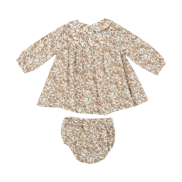 Peter Pan  Collar Dress & Diaper Cover | Bitty Brown Floral