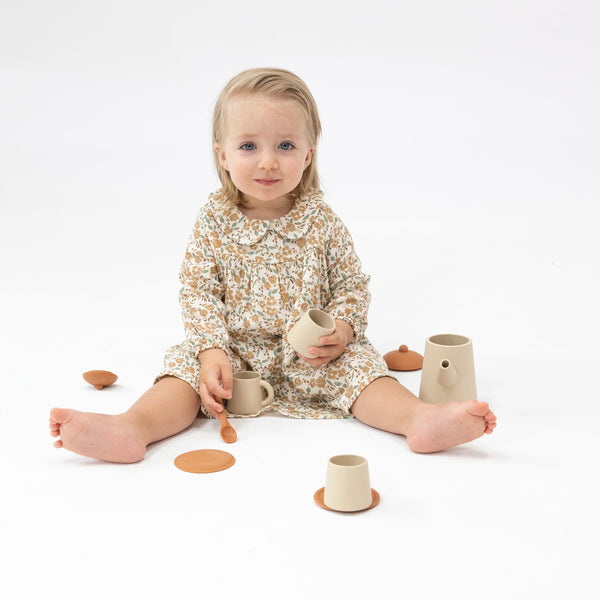 Peter Pan  Collar Dress & Diaper Cover | Bitty Brown Floral