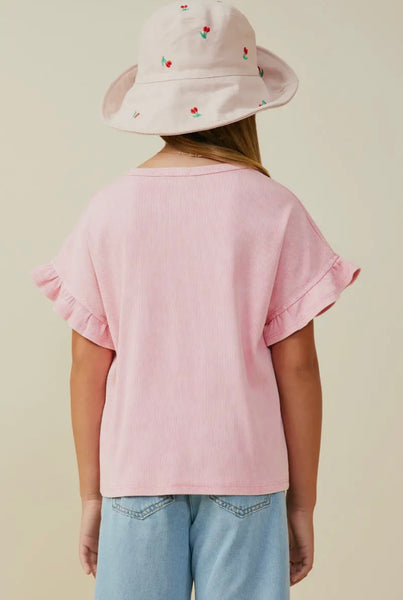 Ruffle Detailed Washed Knit Top | Pink