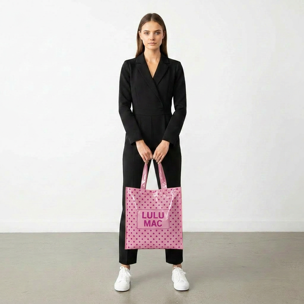 Lulu Mac Reusable Tote | Light Pink/Hot Pink Polka Dot