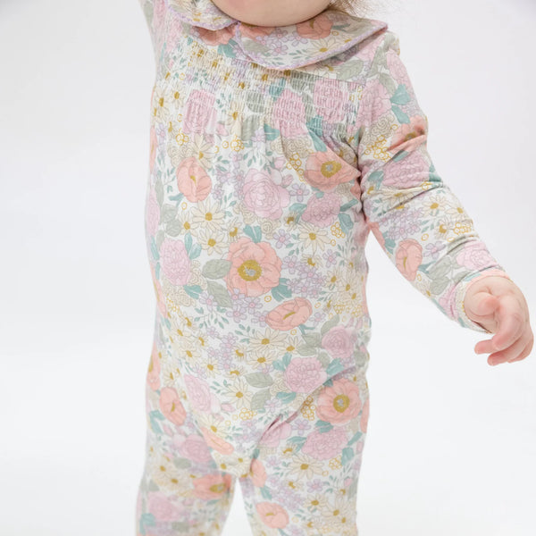 Smocked Peter Pan Footie | Peonies & Roses