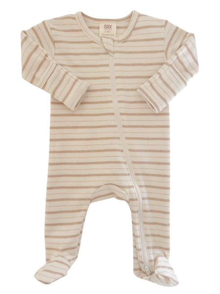 Organic 2-Way Zip Footie | Biscuit Mixed Stripe