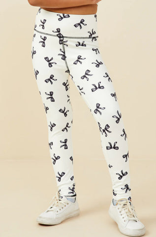 Ribbon & Bows Printed Active Leggings | Ivory