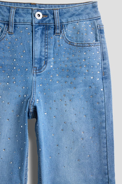 Izzy Rhinestone Straight Leg Jeans | Light Medium Wash