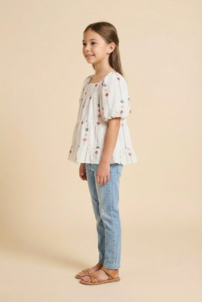 Embroidered Puff Sleeve Top