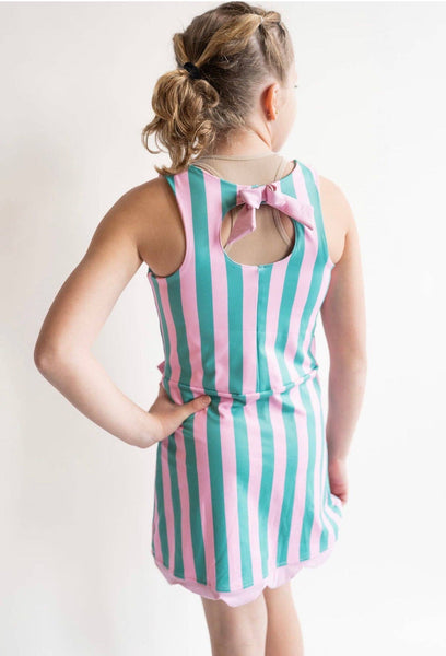 Pink & Green Stripped Bow Athletic Dress