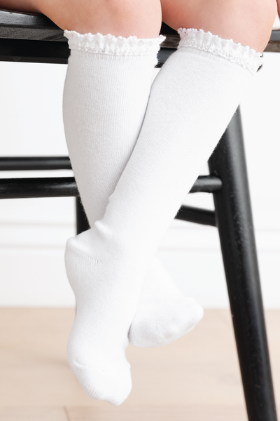 Lace Top Knee High Socks | White