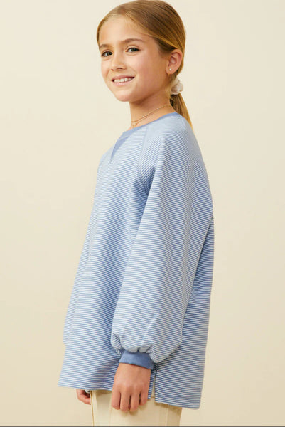 Stripe Knit Top with Contrast Banding | Blue