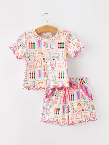 PREORDER ETA 7/31 | Scallop Hem Short Set | Back to School Print