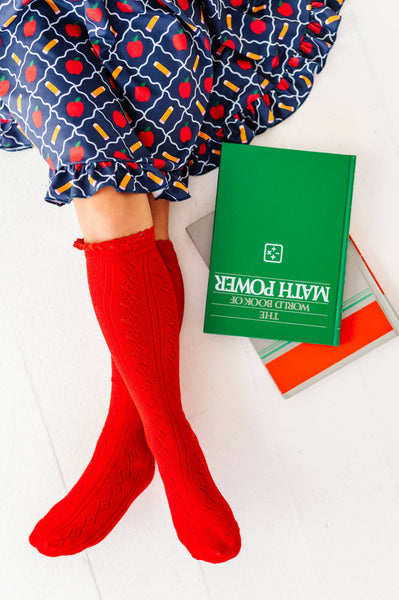 Fancy Lace Top Knee High Socks | Bright Red