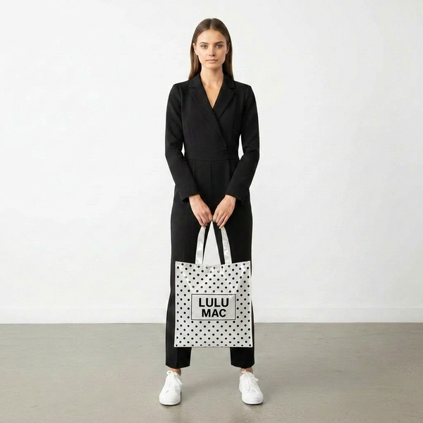 Lulu Mac Reusable Tote | White/Black Polka Dot
