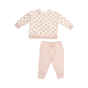 Sweatshirt & Jogger Set | Checkerboard Pink