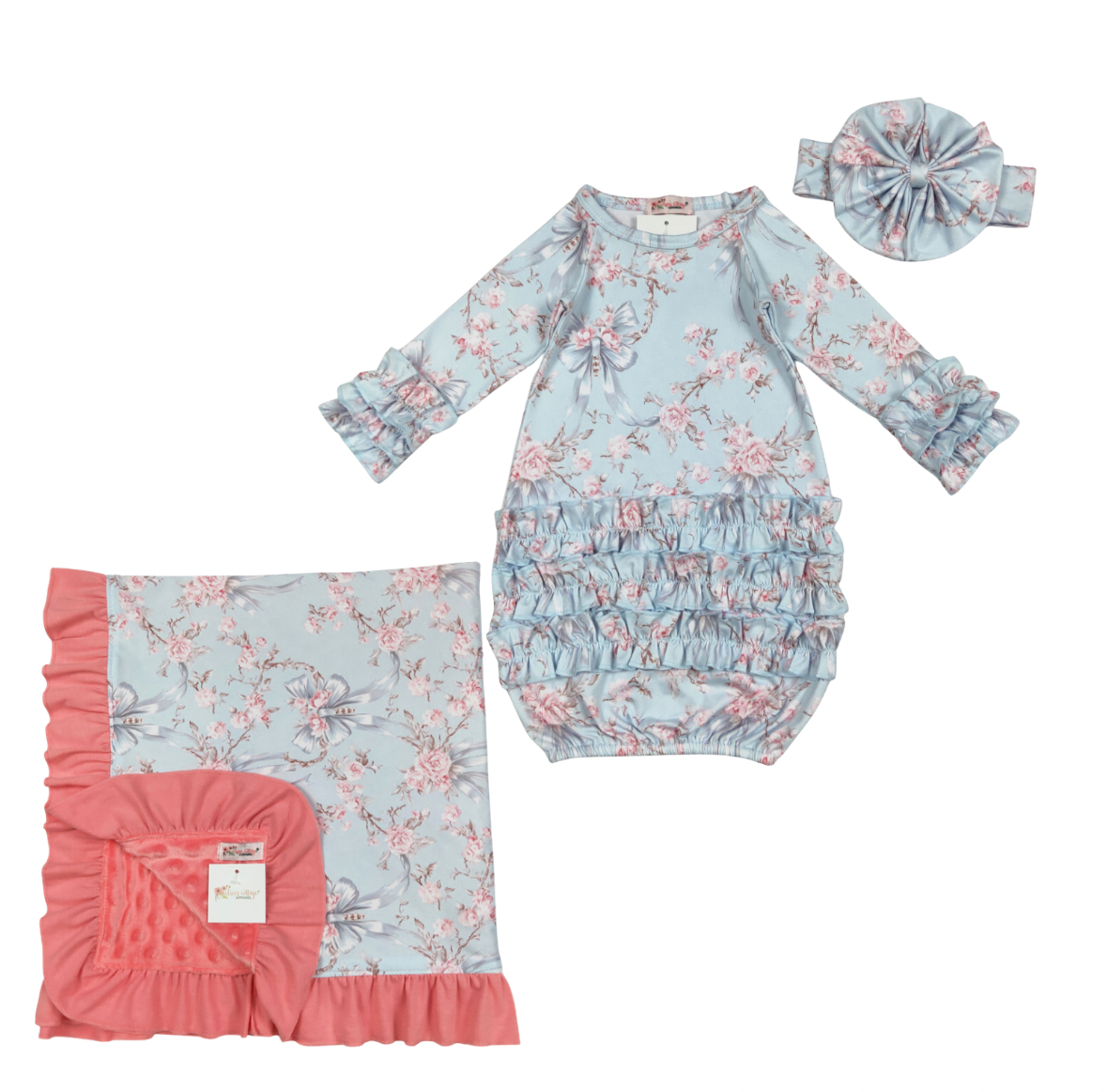 DOORBUSTER | Blue Rose Baby Gown & Blanket Set