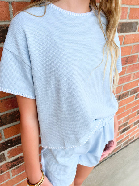 Contrast Stitched Knit Set | Blue