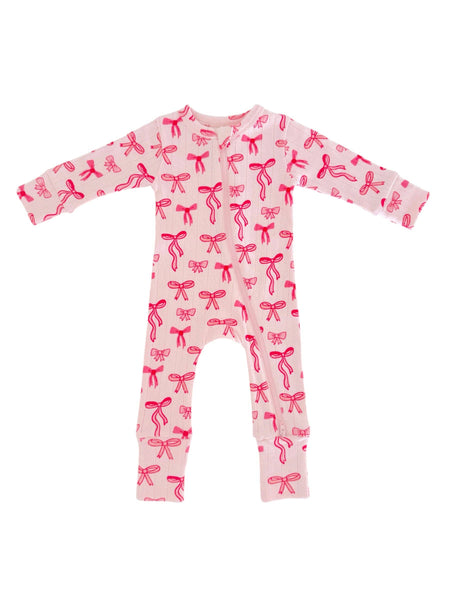 Pink Bows Organic Pointelle 2-Way Zip Romper