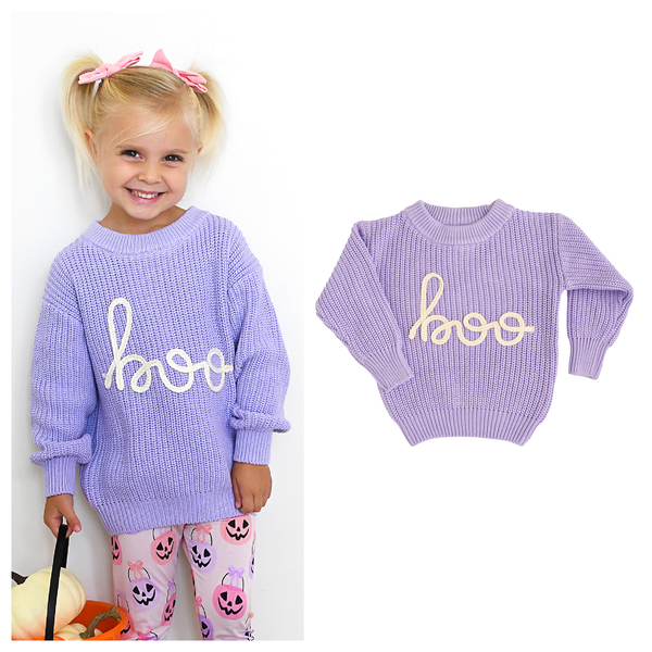 Boo Purple Solid Knit Sweater