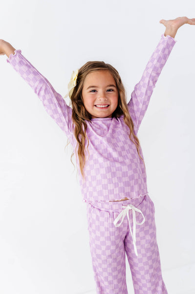 Ribbed Set | Preppy Purple Check