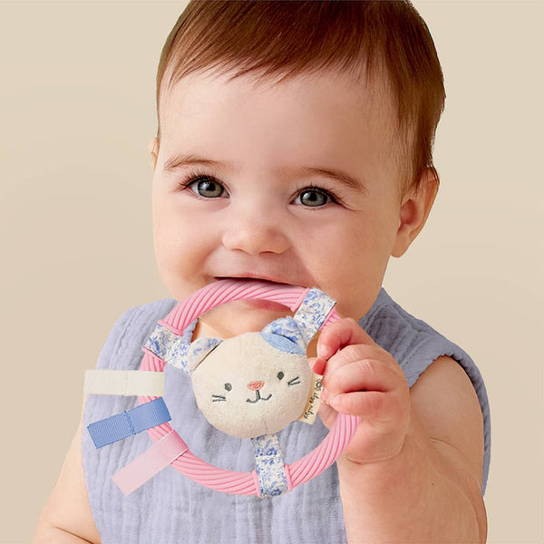 Itzy Ring Pal™ - Teething Ring with Plush Character | Pink Kitty