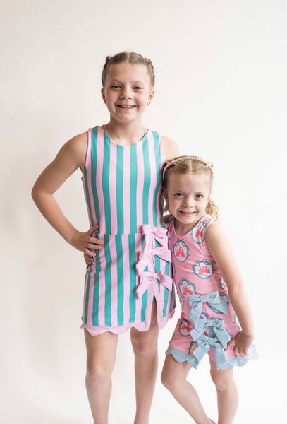 Pink & Green Stripped Bow Athletic Dress