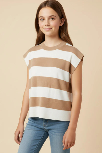 Striped Boxy Knit Top | Taupe