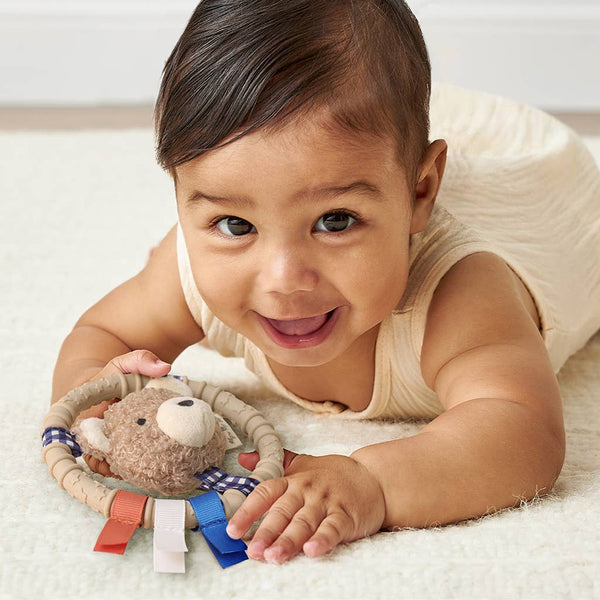 Itzy Ring Pal™ - Teething Ring with Plush Character | Taupe Bear