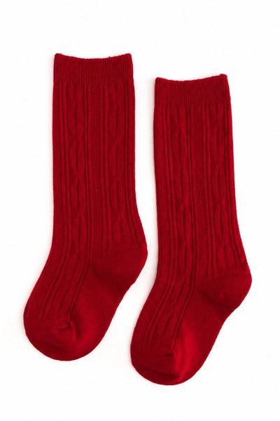 Cable Knit Knee High Socks | Bright Red