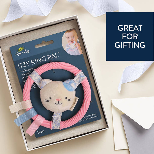 Itzy Ring Pal™ - Teething Ring with Plush Character | Taupe Bear