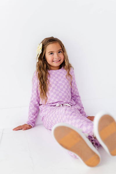 Ribbed Set | Preppy Purple Check