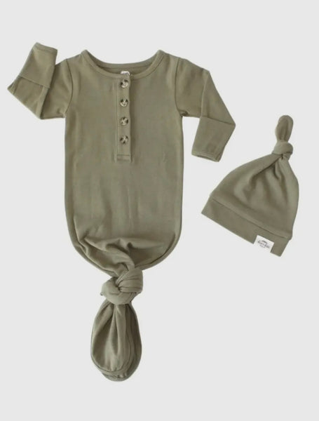 Organic Knotted Gown & Top Knot Hat | Sage Green | DOORBUSTER