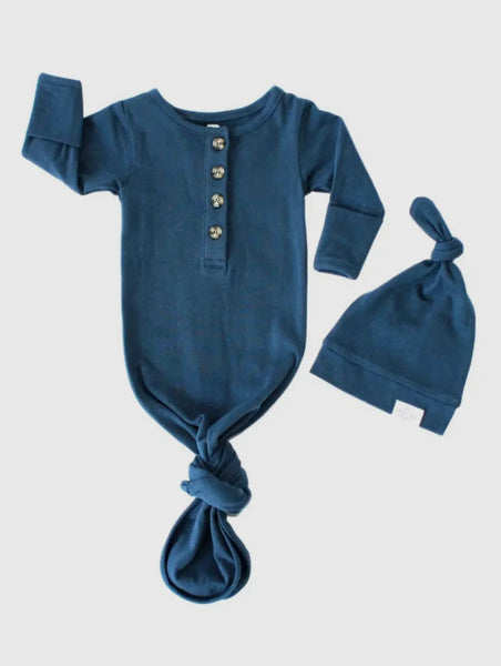 Organic Knotted Gown & Top Knot Hat | Navy | DOORBUSTER