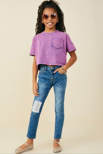 Washed Raw Edge Pocket Tee | Purple