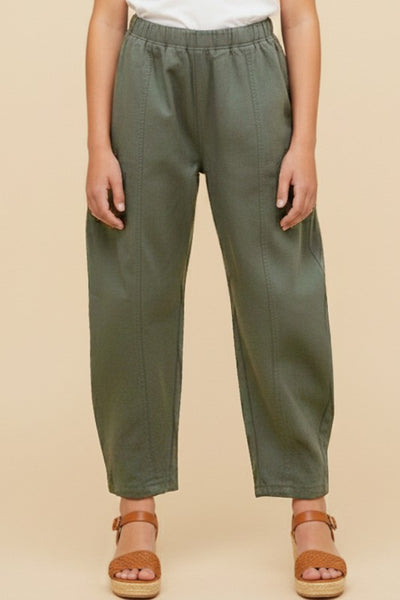 Stretchy Barrel Leg Pants | Olive