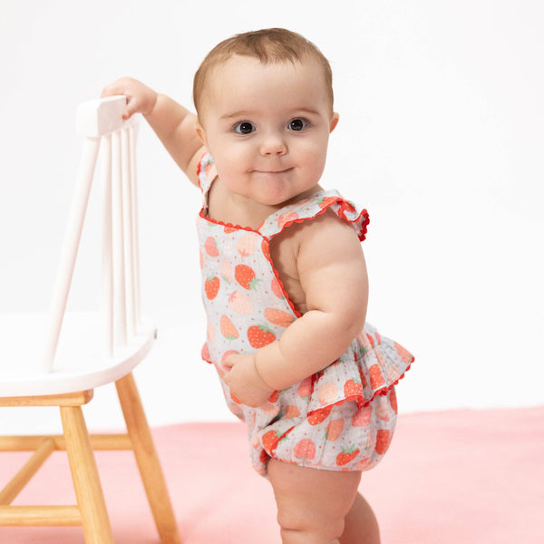 Ric-Rac Ruffle Sunsuit | Strawberry Bliss