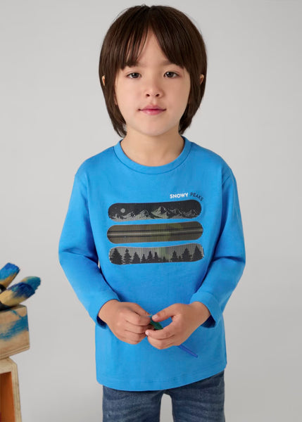 Snowy Peaks L/S Lenticular Graphic Tee | Cerulean