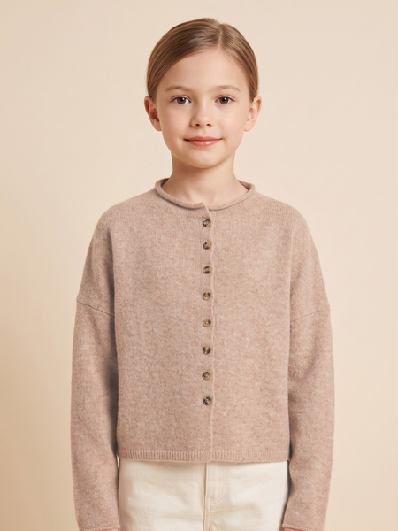 Taupe Rolled Neck Cardigan