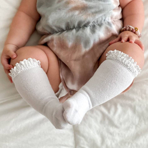 Lace Top Knee High Socks | White