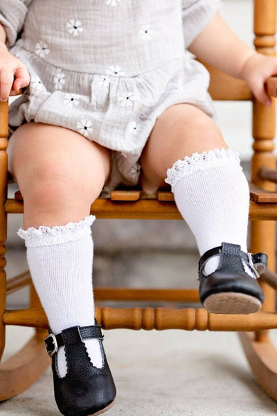 Lace Top Knee High Socks | White