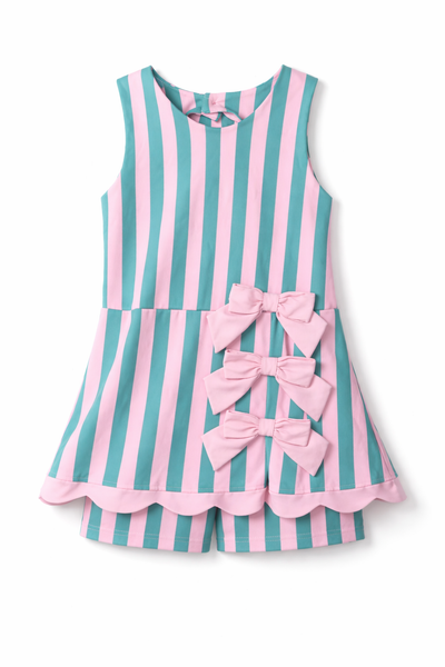 Pink & Green Stripped Bow Athletic Dress