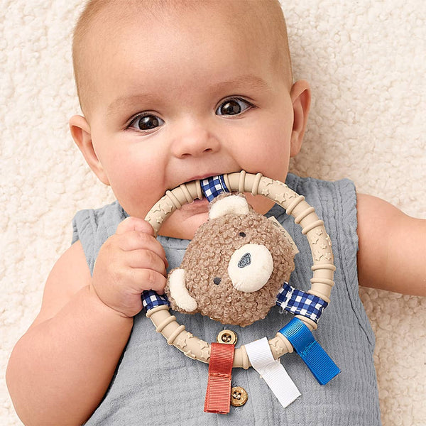 Itzy Ring Pal™ - Teething Ring with Plush Character | Taupe Bear