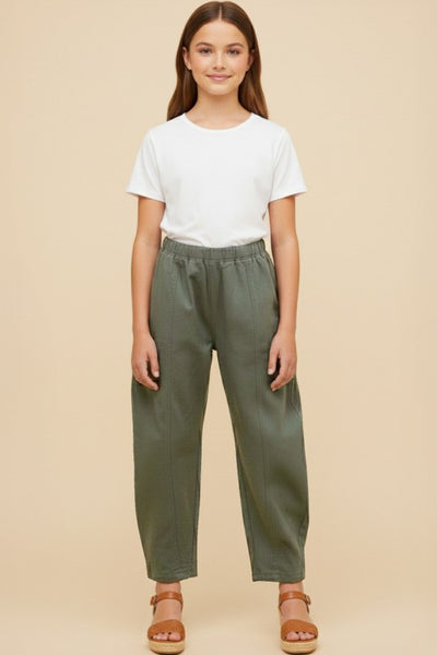 Stretchy Barrel Leg Pants | Olive