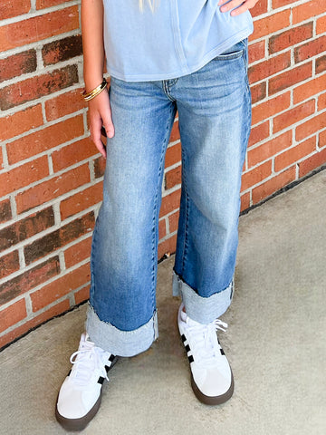 High Rise Crop Wide Leg Jeans | Medium Wash