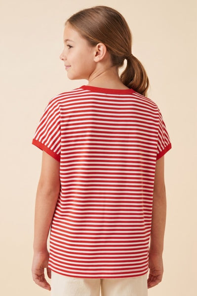 Football Patch Striped Top | Red