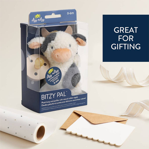 Bitzy Pal Natural Rubber Pacifier & Stuffed Animal | Cow