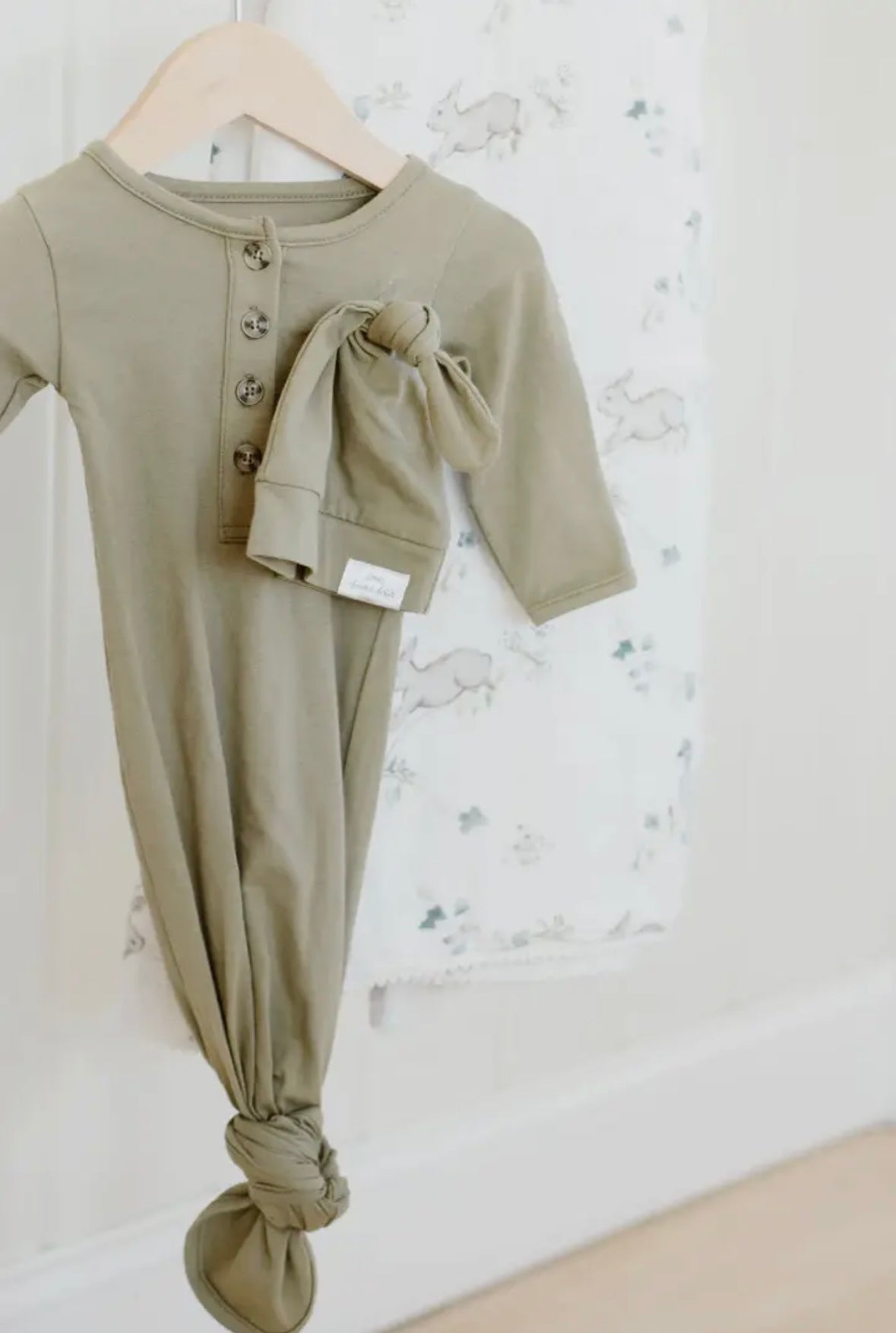 Organic Knotted Gown & Top Knot Hat | Sage Green | DOORBUSTER