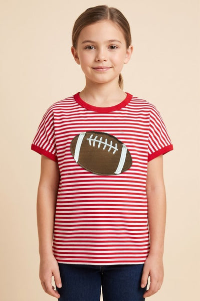 Football Patch Striped Top | Red