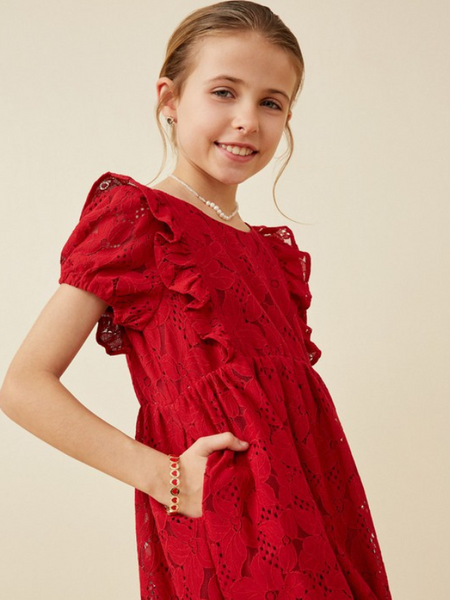 Floral Lace Short Sleeve Dress | Red