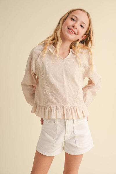 Lace Detail Ruffle Trim Top