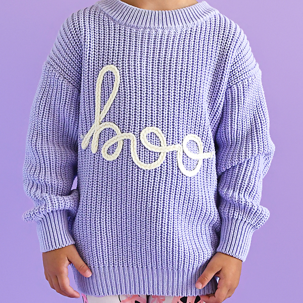 Boo Purple Solid Knit Sweater