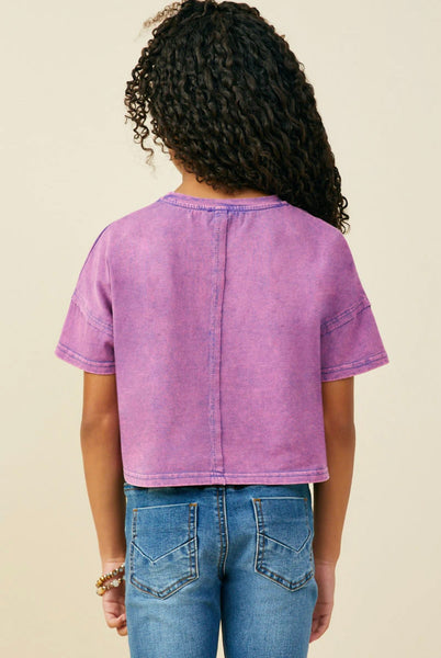 Washed Raw Edge Pocket Tee | Purple