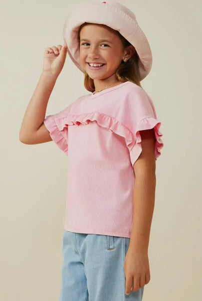 Ruffle Detailed Washed Knit Top | Pink